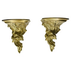 Used Brass Wall Shelves, a Pair