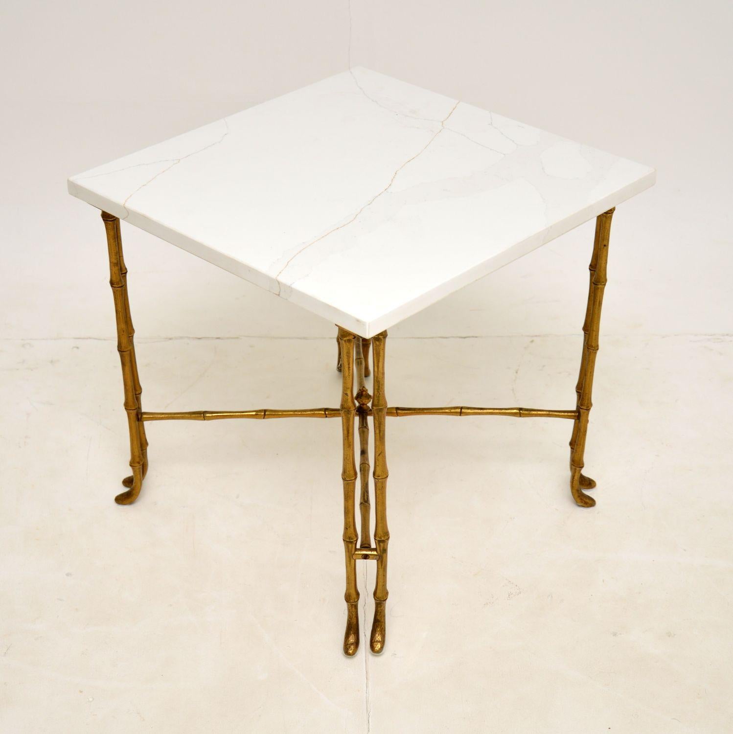 Mid-Century Modern Vintage Brass & White Quartz Side / Coffee Table