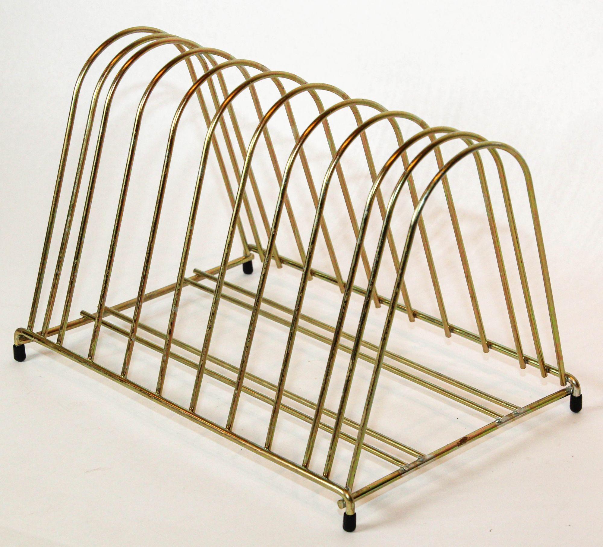 Vintage Brass Wire Record Vinyl Rack Mid-Century Modern, 1960s In Good Condition In North Hollywood, CA