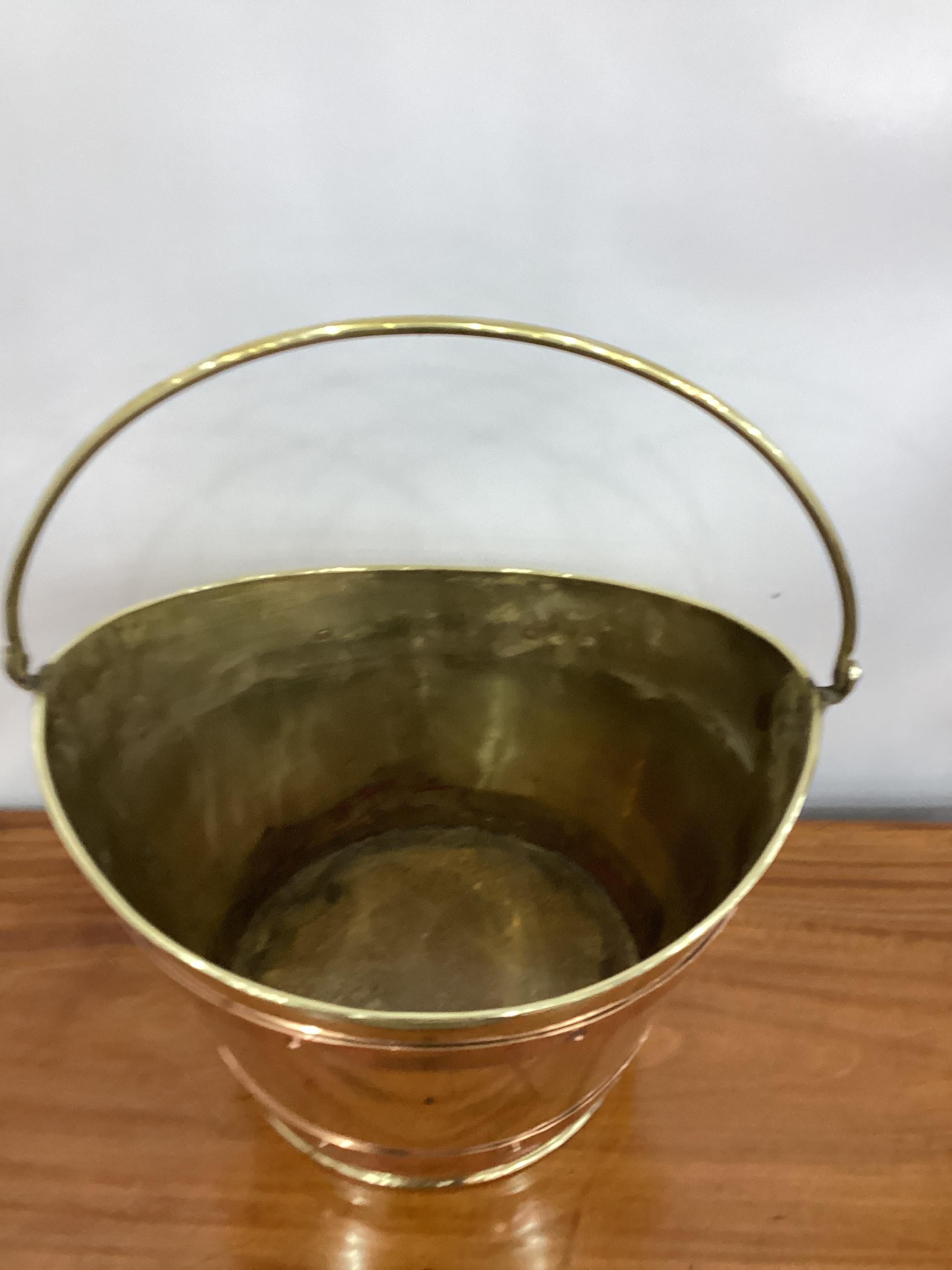 Vintage Brass with Copper Banding Navette Form Bucket  In Good Condition In Chapel Hill, NC