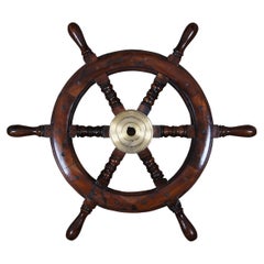 Vintage Brass & Wood Nautical Maritime 6 Spoke Sail Boat Ships Wheel Helm 24" 