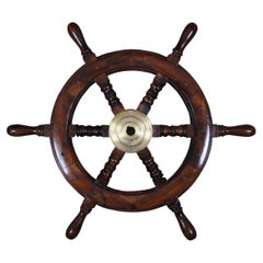 Vintage Brass & Wood Nautical Maritime 6 Spoke Sail Boat Ships Wheel Helm 24"
