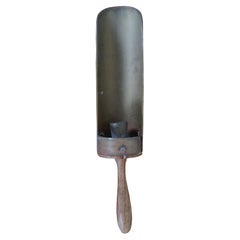 Vintage Brass & Wood Taper Candle Holder Handheld Sconce Lantern India 13"