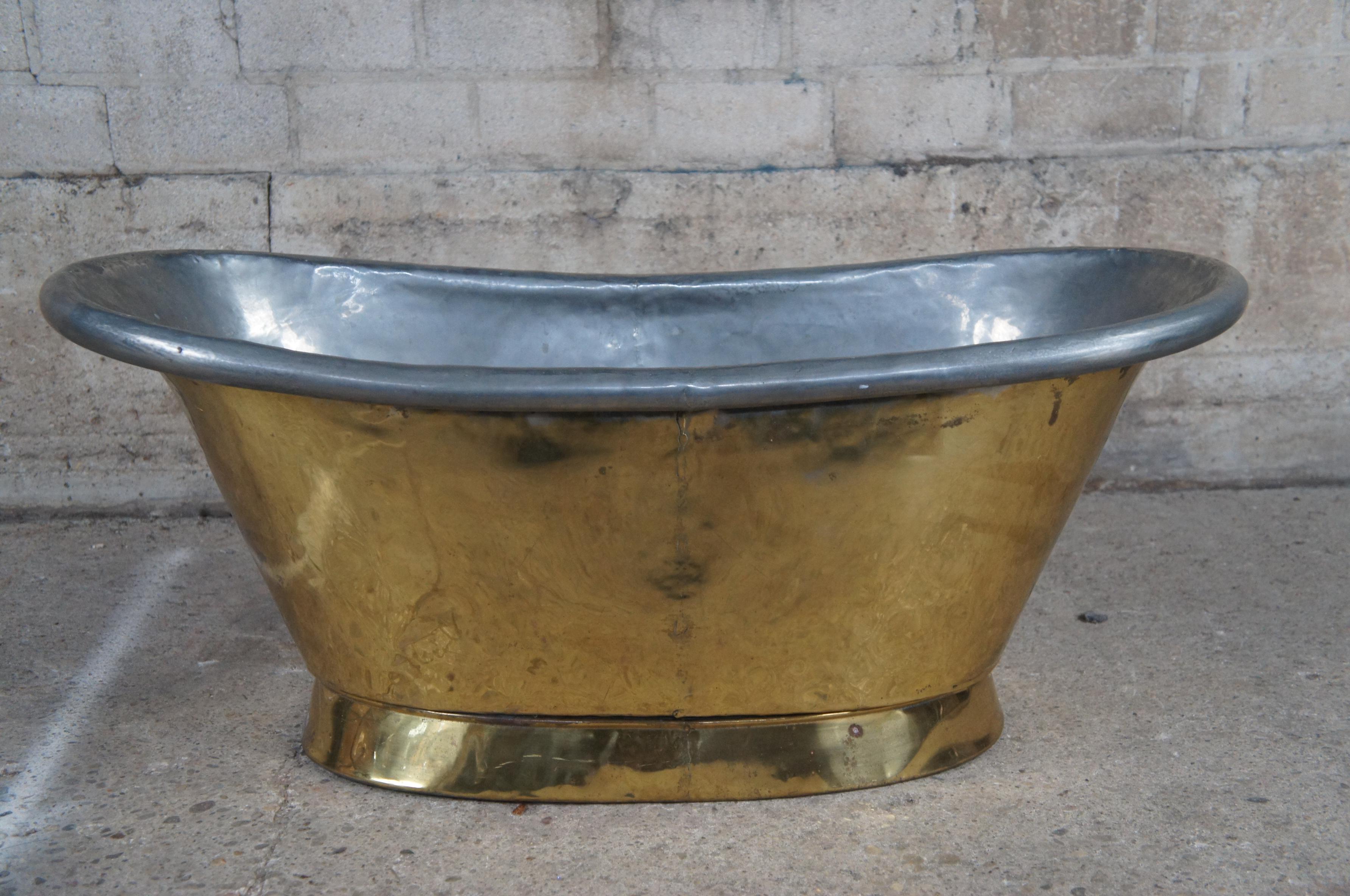 Vintage Brass & Zinc Bathtub Form Ice Drink Bucket Beverage Tub Wine Chiller 4