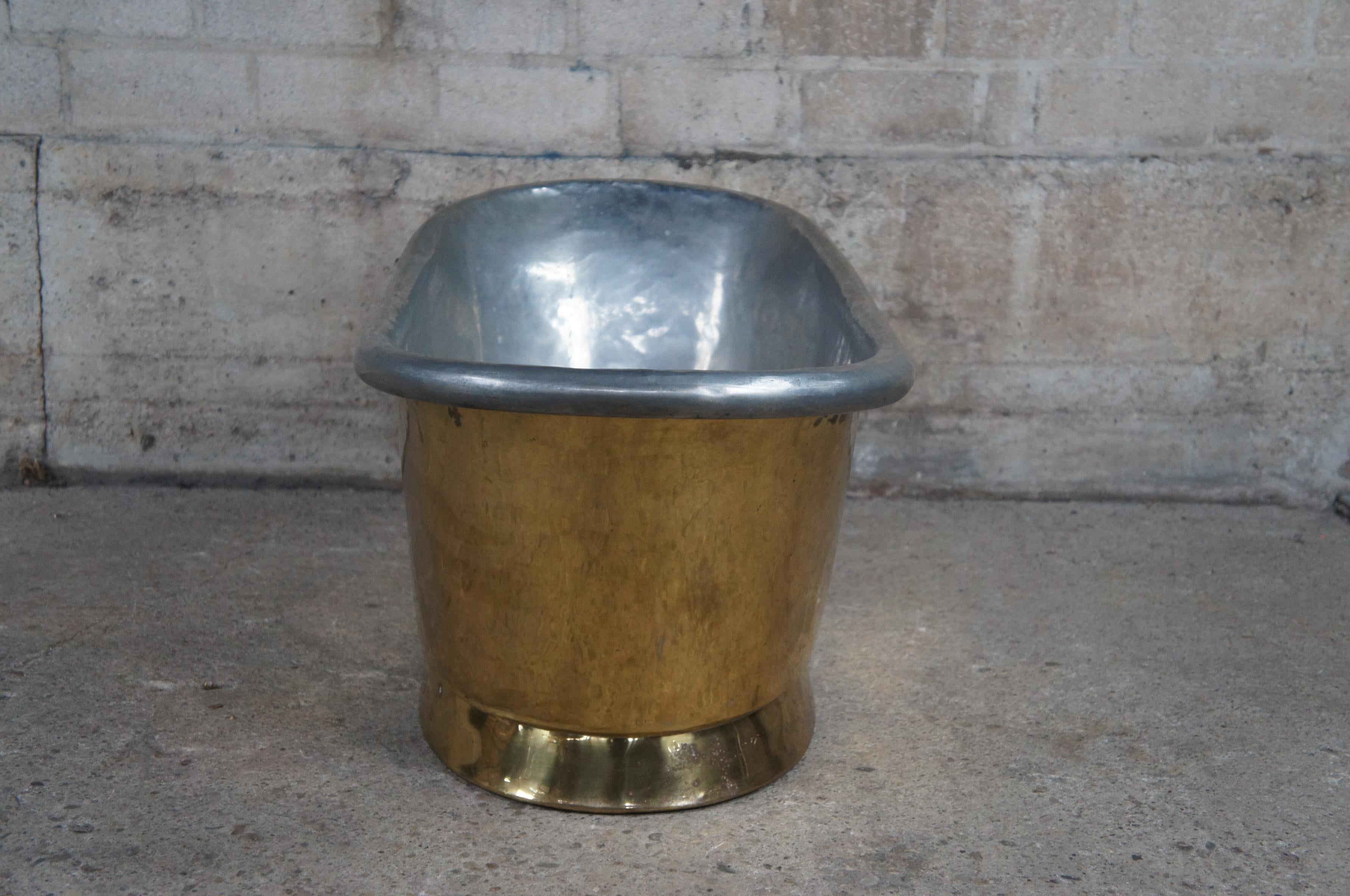 Victorian Vintage Brass & Zinc Bathtub Form Ice Drink Bucket Beverage Tub Wine Chiller