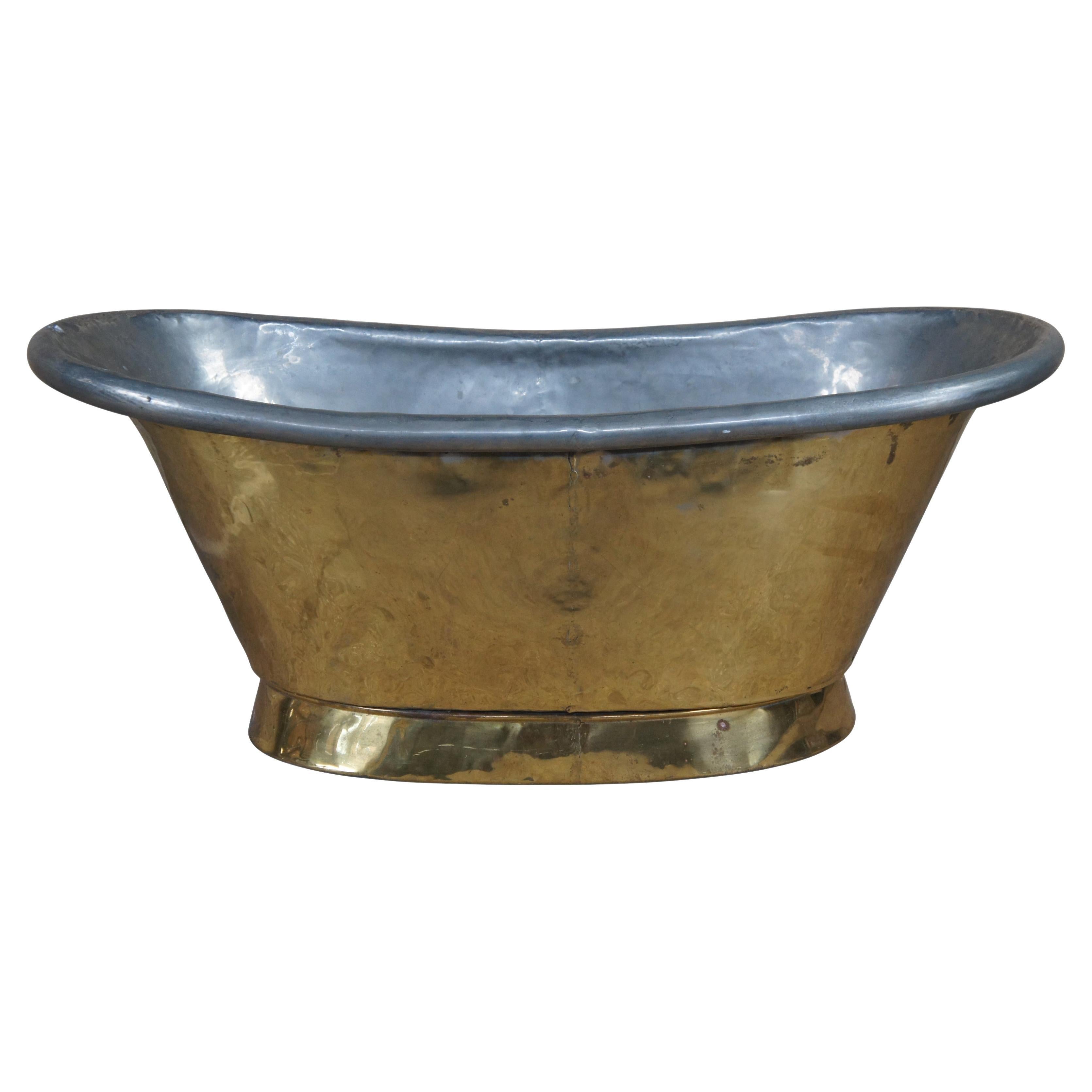 Vintage Brass & Zinc Bathtub Form Ice Drink Bucket Beverage Tub Wine Chiller