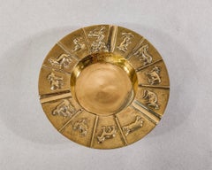 Vintage Brass Zodiac Ashtray Dish Catchall