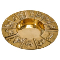 Vintage Brass Zodiac Ashtray Dish Catchall