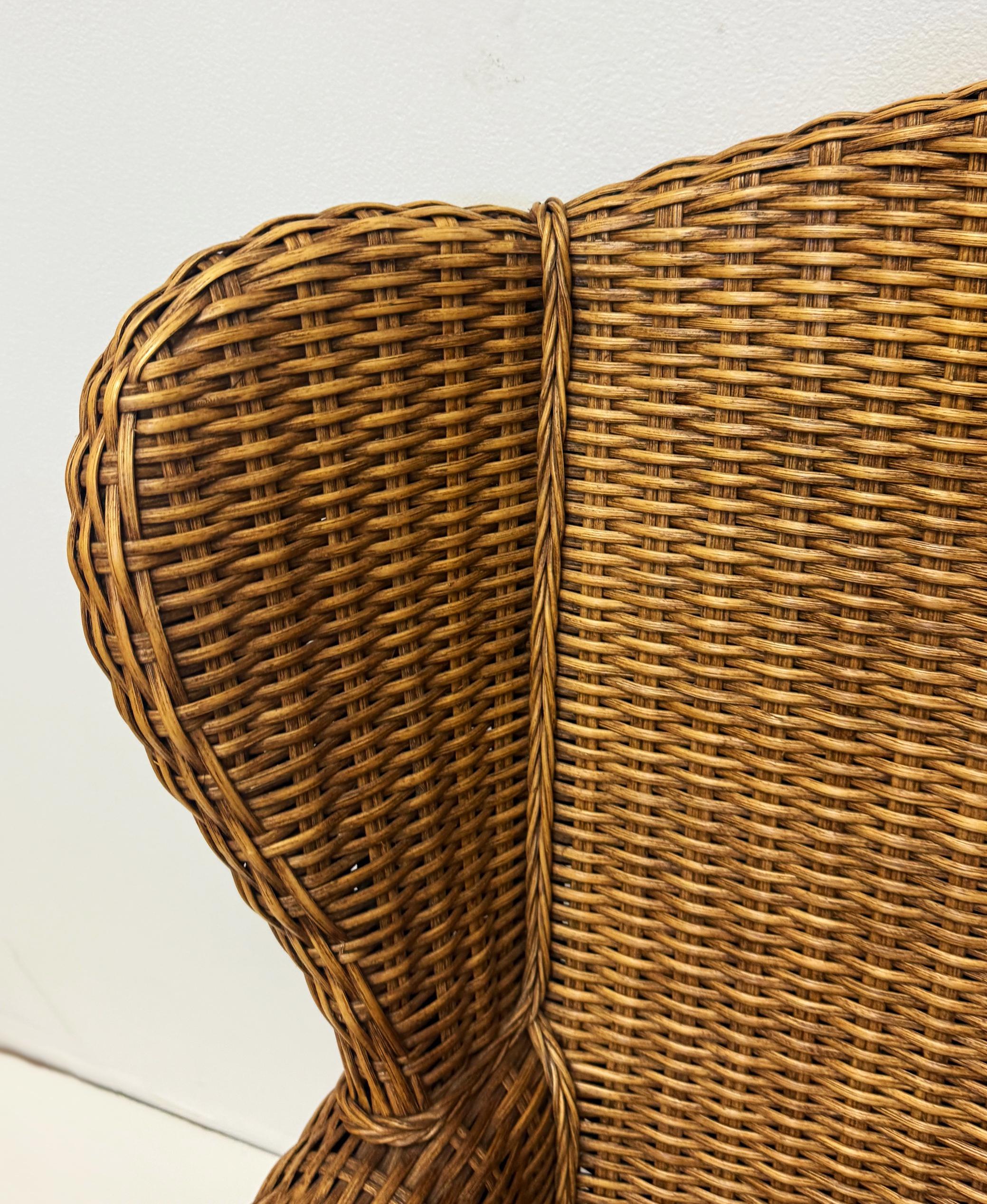 Vintage Braxton Culler Havanna gewebt Rattan Wingback Stühle, Paar im Angebot 4