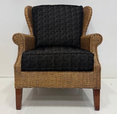 Vintage Braxton Culler Havana Woven Rattan Wingback Chairs, Pair