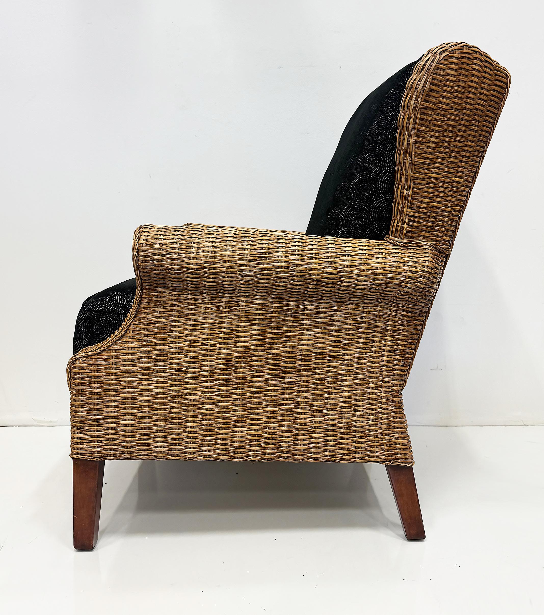 Vintage Braxton Culler Havanna gewebt Rattan Wingback Stühle, Paar (20. Jahrhundert) im Angebot