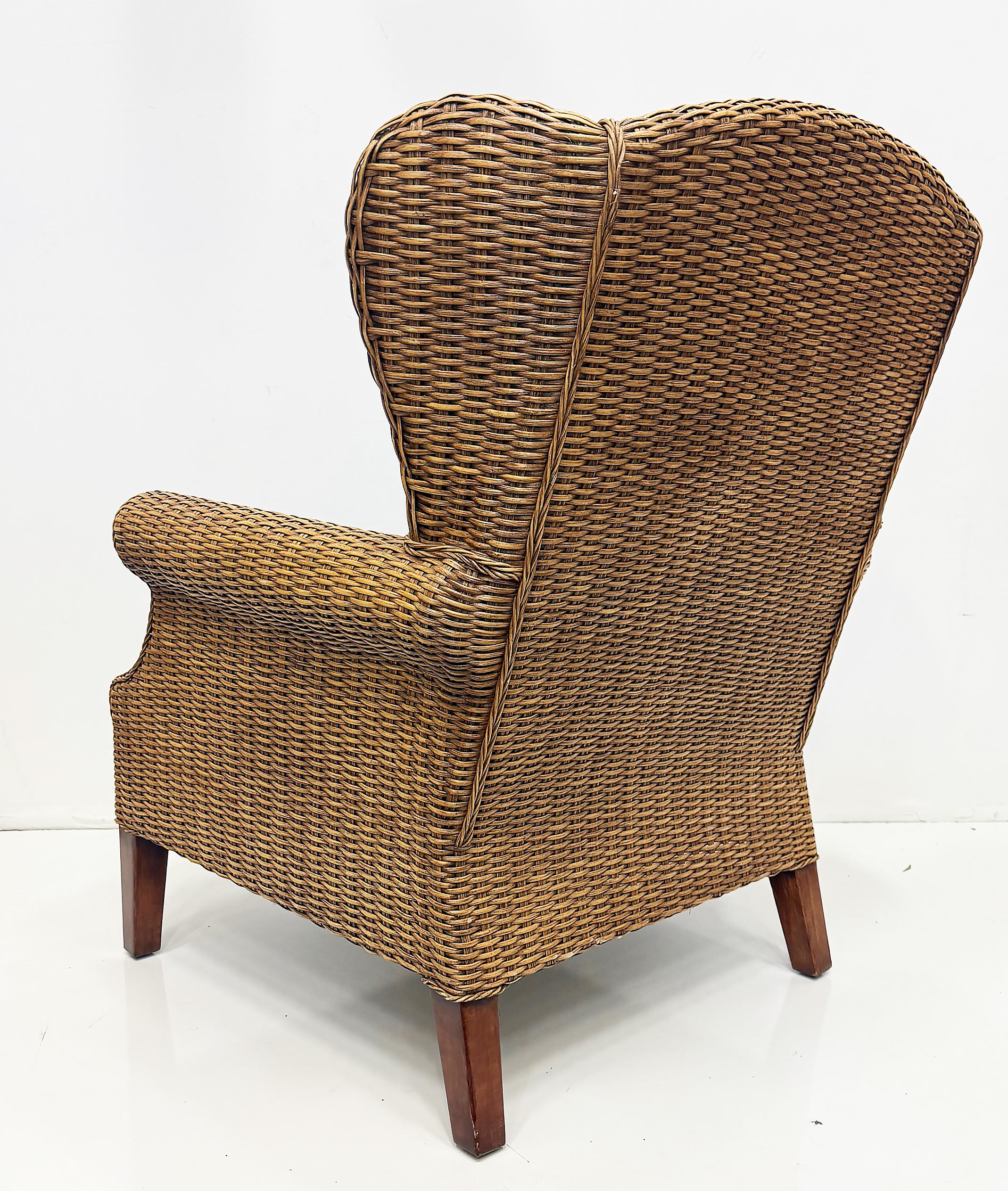 Vintage Braxton Culler Havanna gewebt Rattan Wingback Stühle, Paar (Stoff) im Angebot