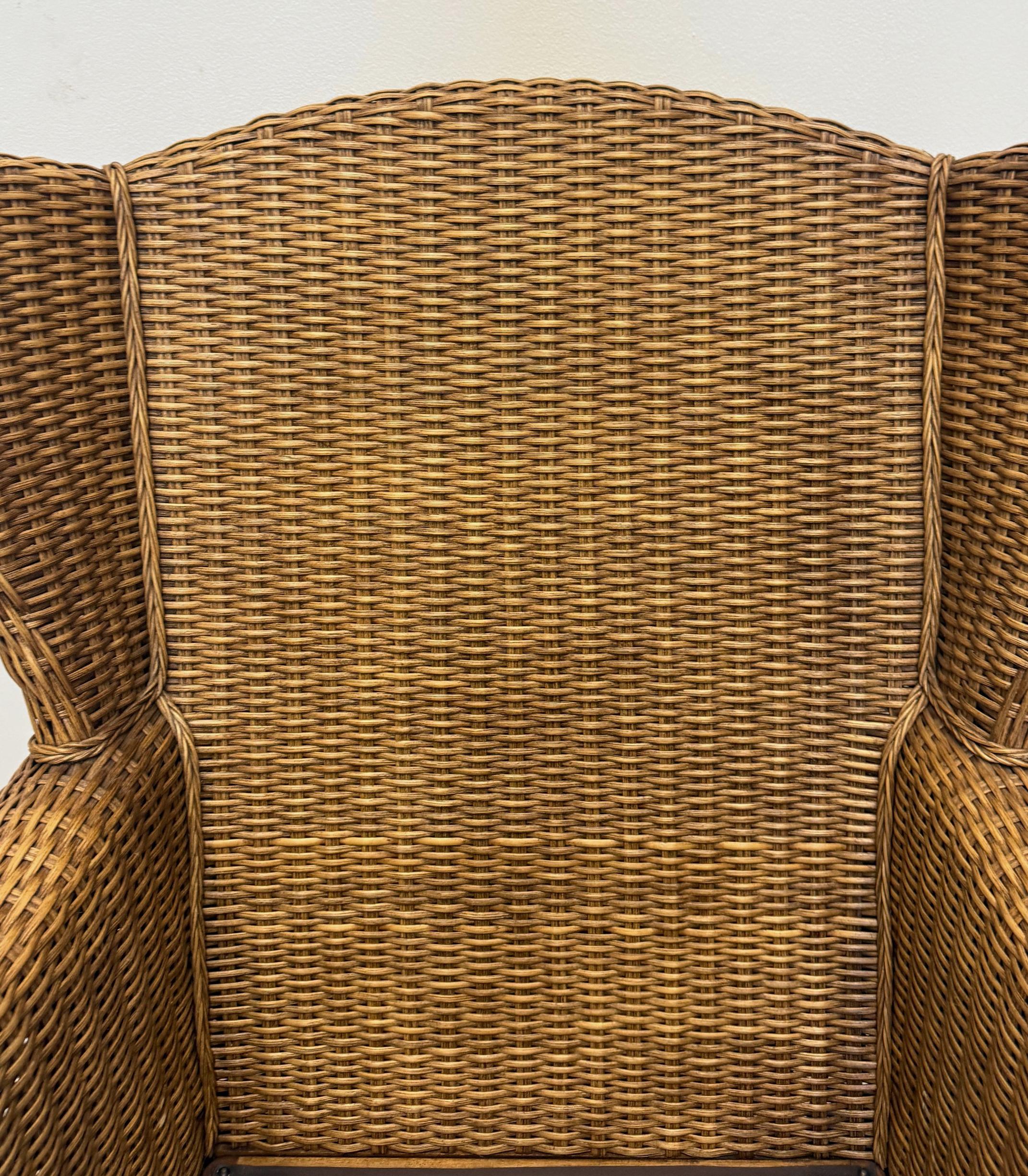 Vintage Braxton Culler Havanna gewebt Rattan Wingback Stühle, Paar im Angebot 3