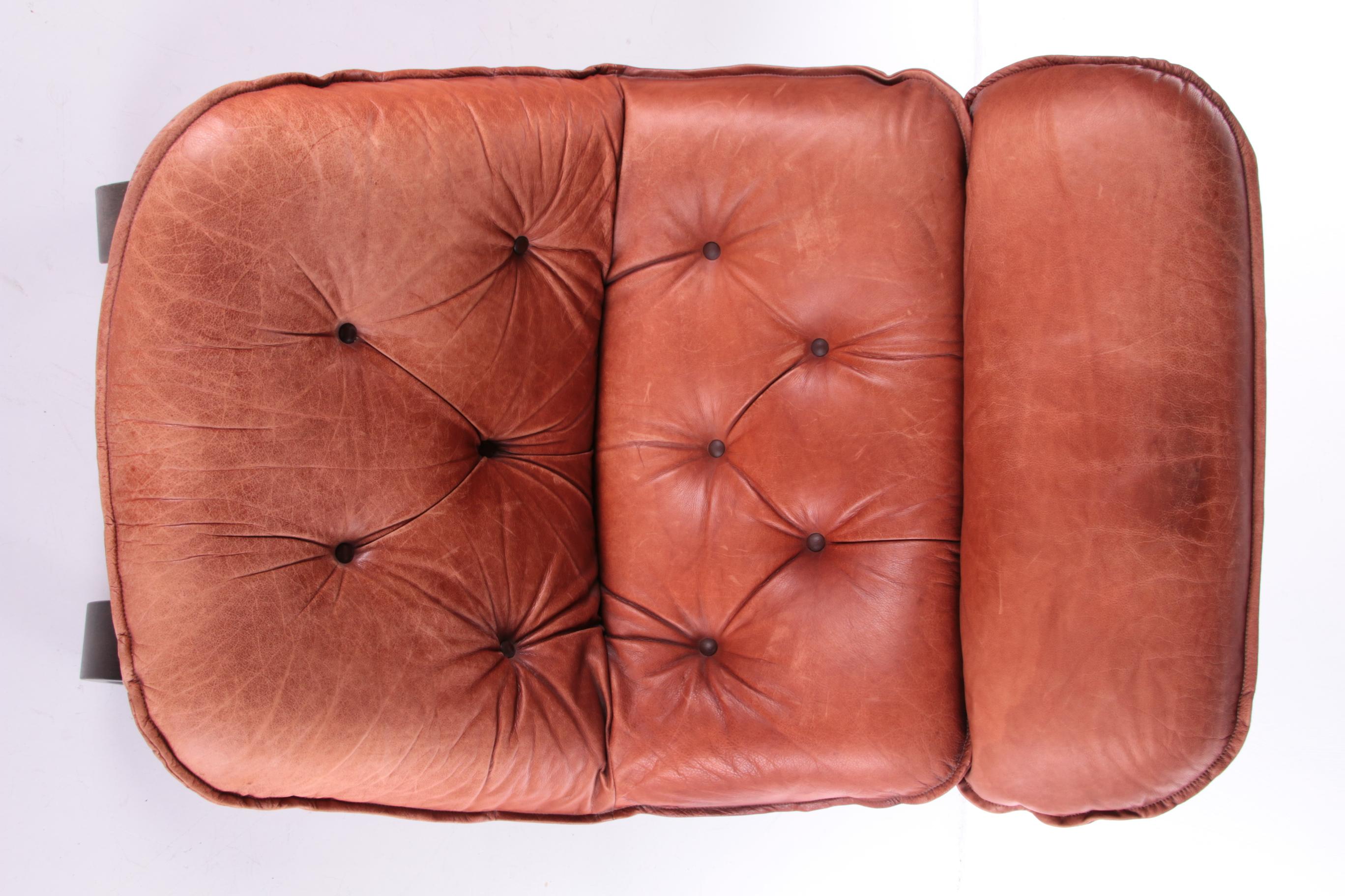 Vintage Brazilian Armchair with Cognac Color Leather Seat Cushion, 70s For Sale 5