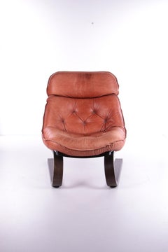 Vintage Brazilian Armchair with Cognac Color Leather Seat Cushion, 70s