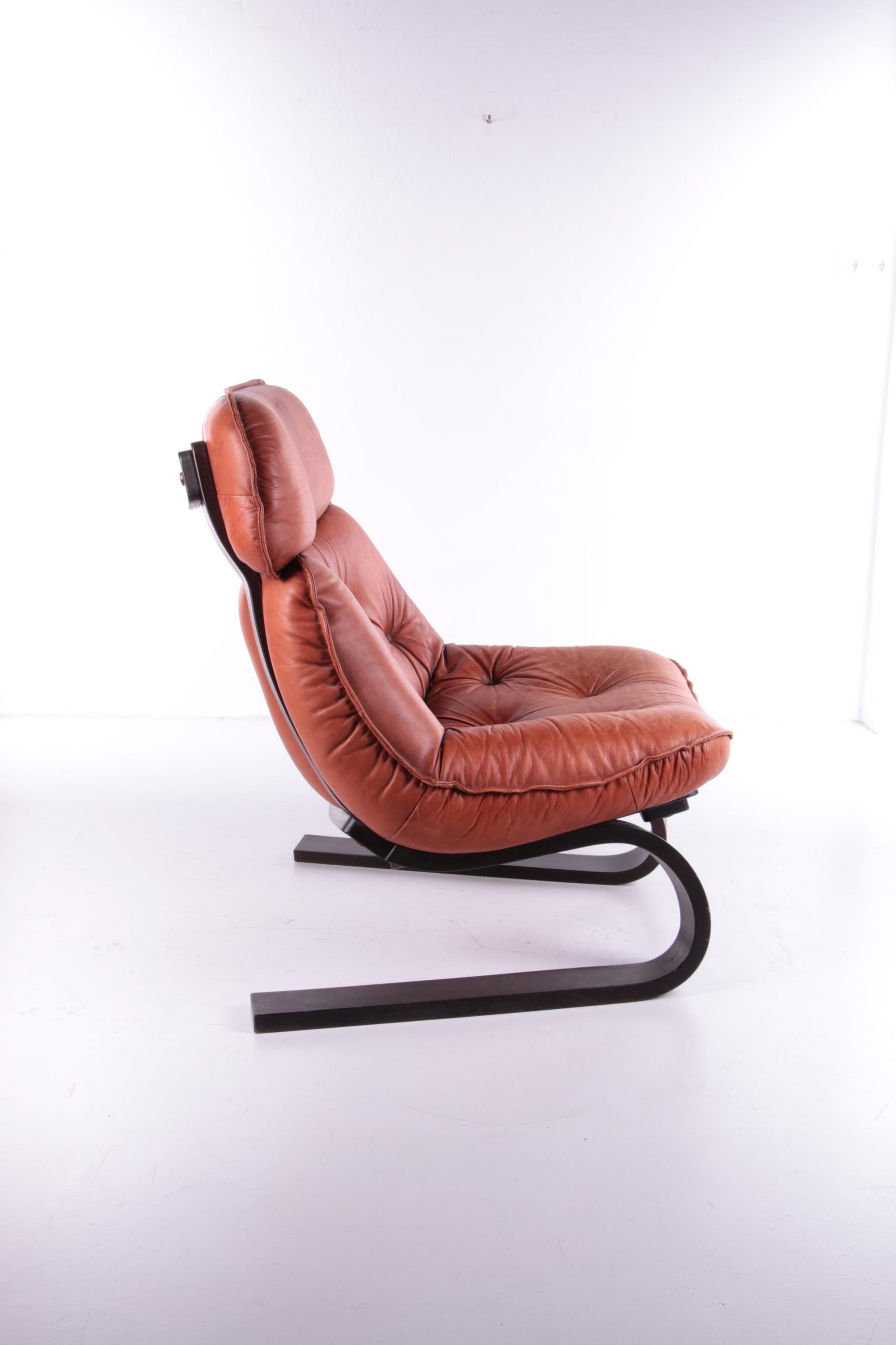 Mid-Century Modern Vintage Brazilian Armchair with Cognac Color Leather Seat Cushion, 70s For Sale