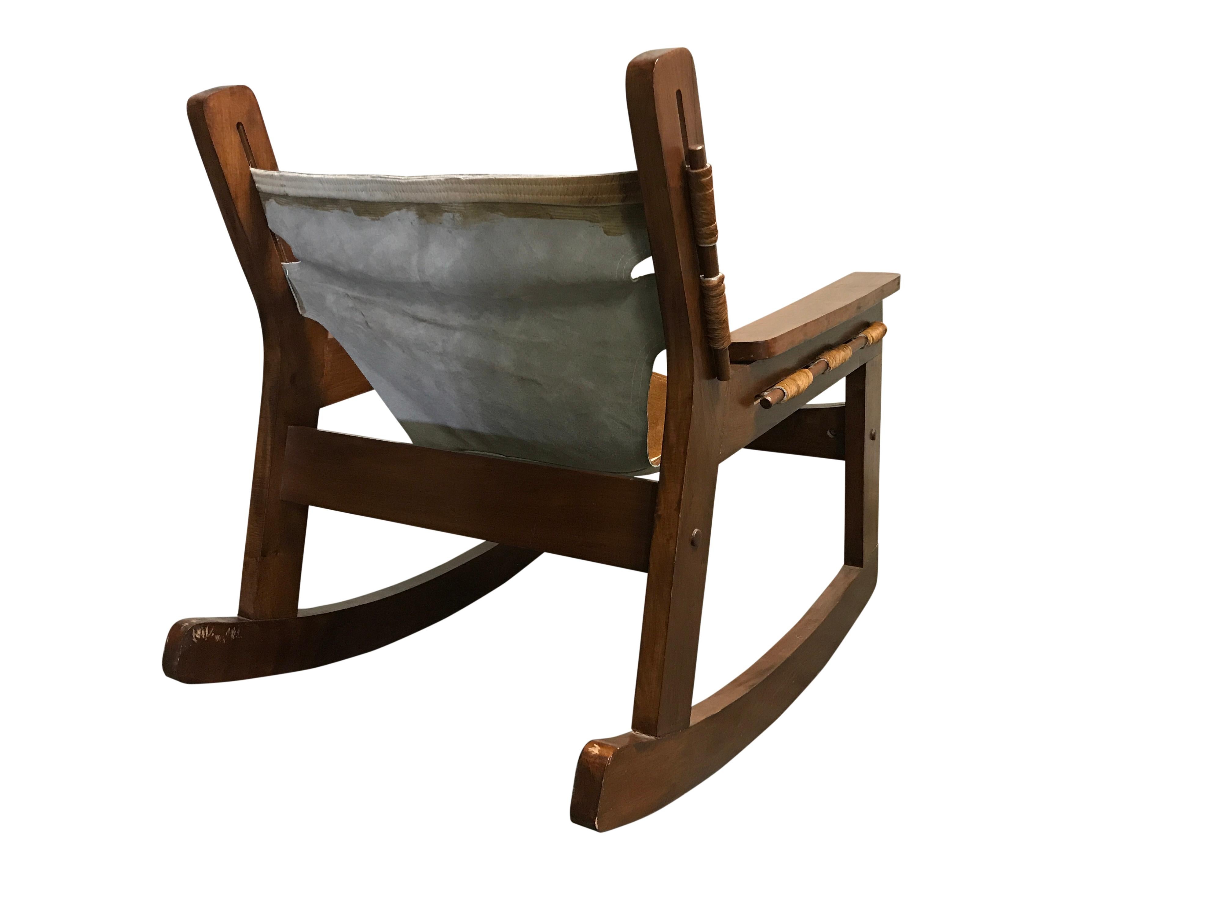 Mid-Century Modern Vintage Brazilian Cowhide Rocking Chair, 1950s