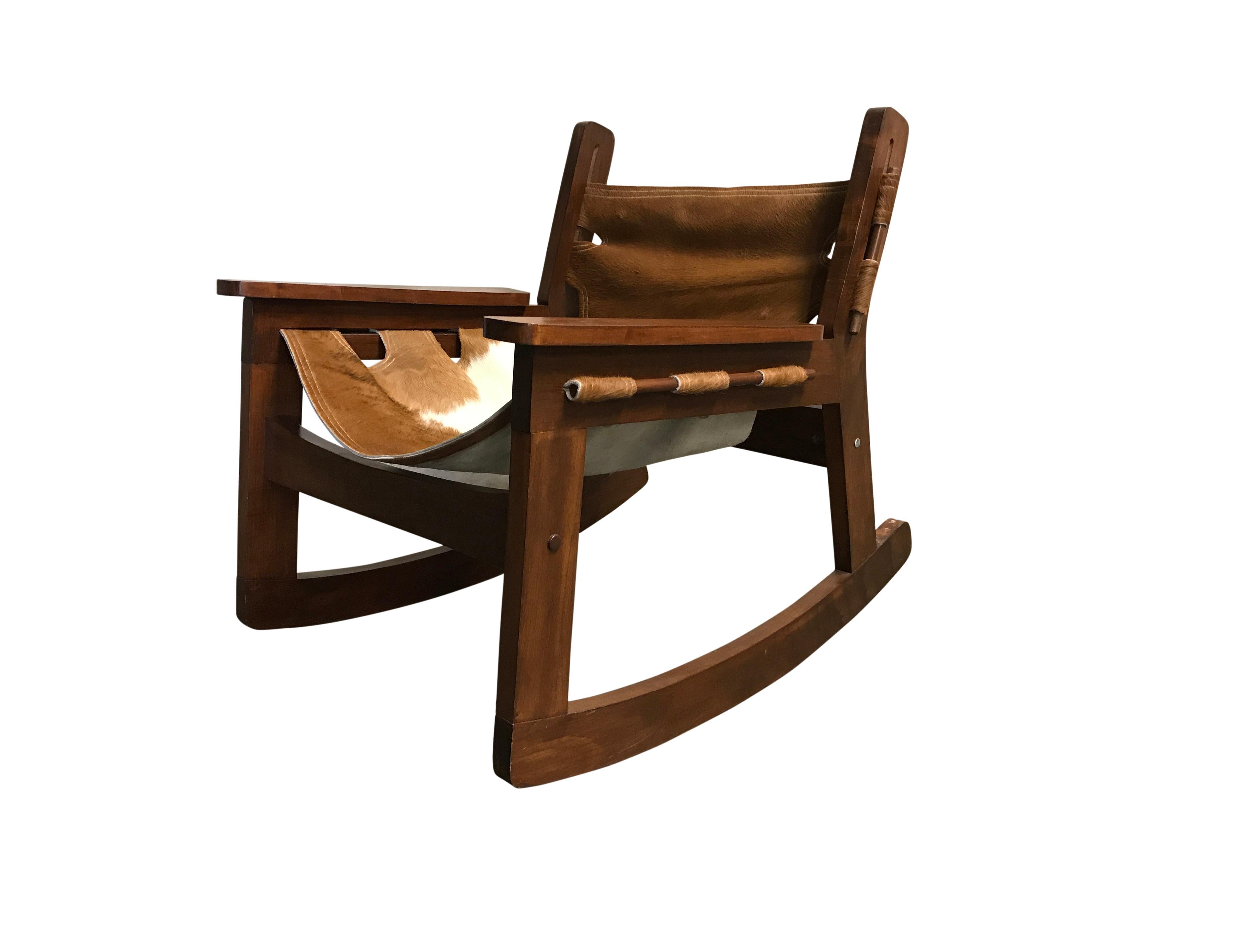 Mid-20th Century Vintage Brazilian Cowhide Rocking Chair, 1950s