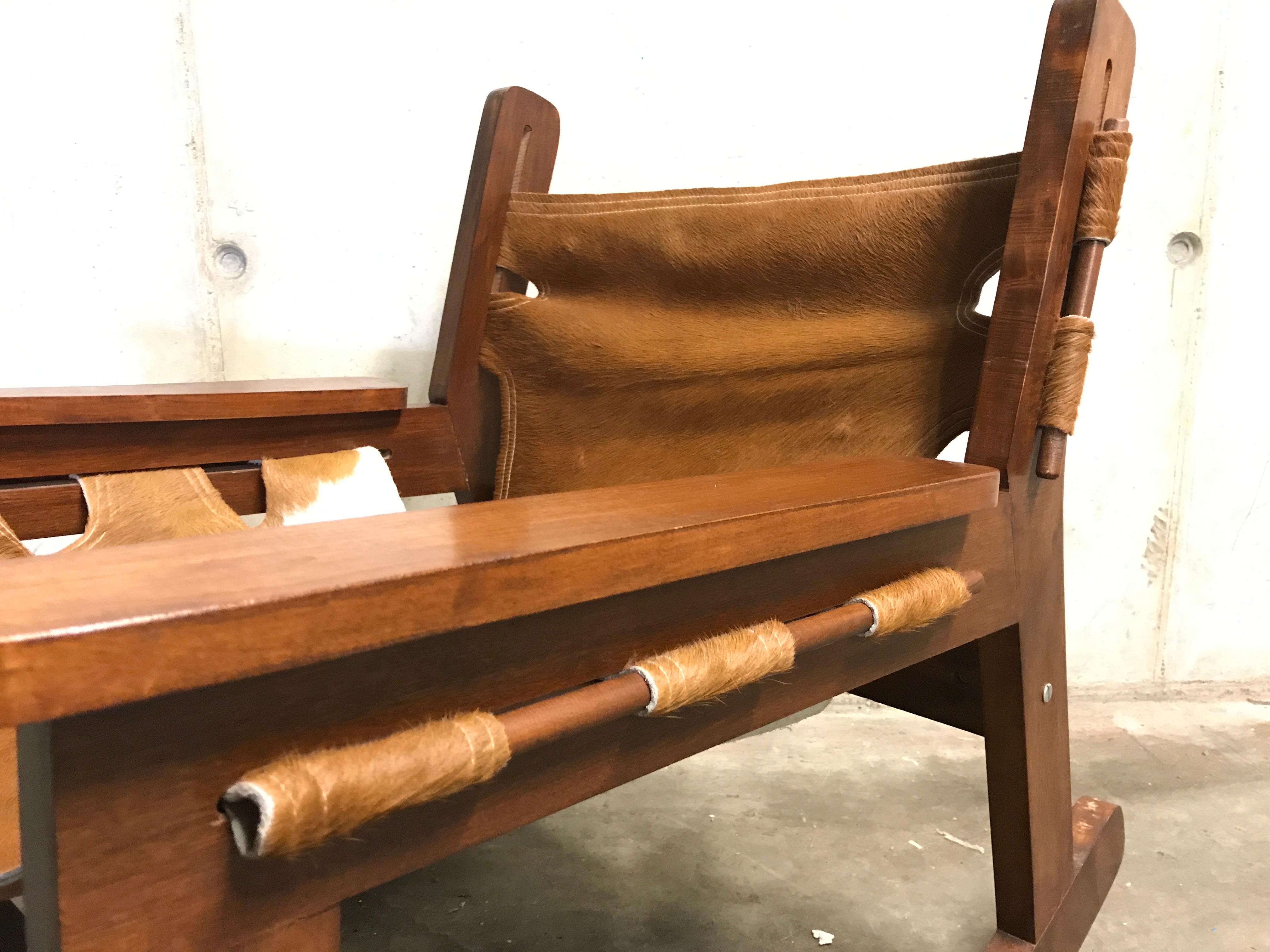 Vintage Brazilian Cowhide Rocking Chair, 1950s 1