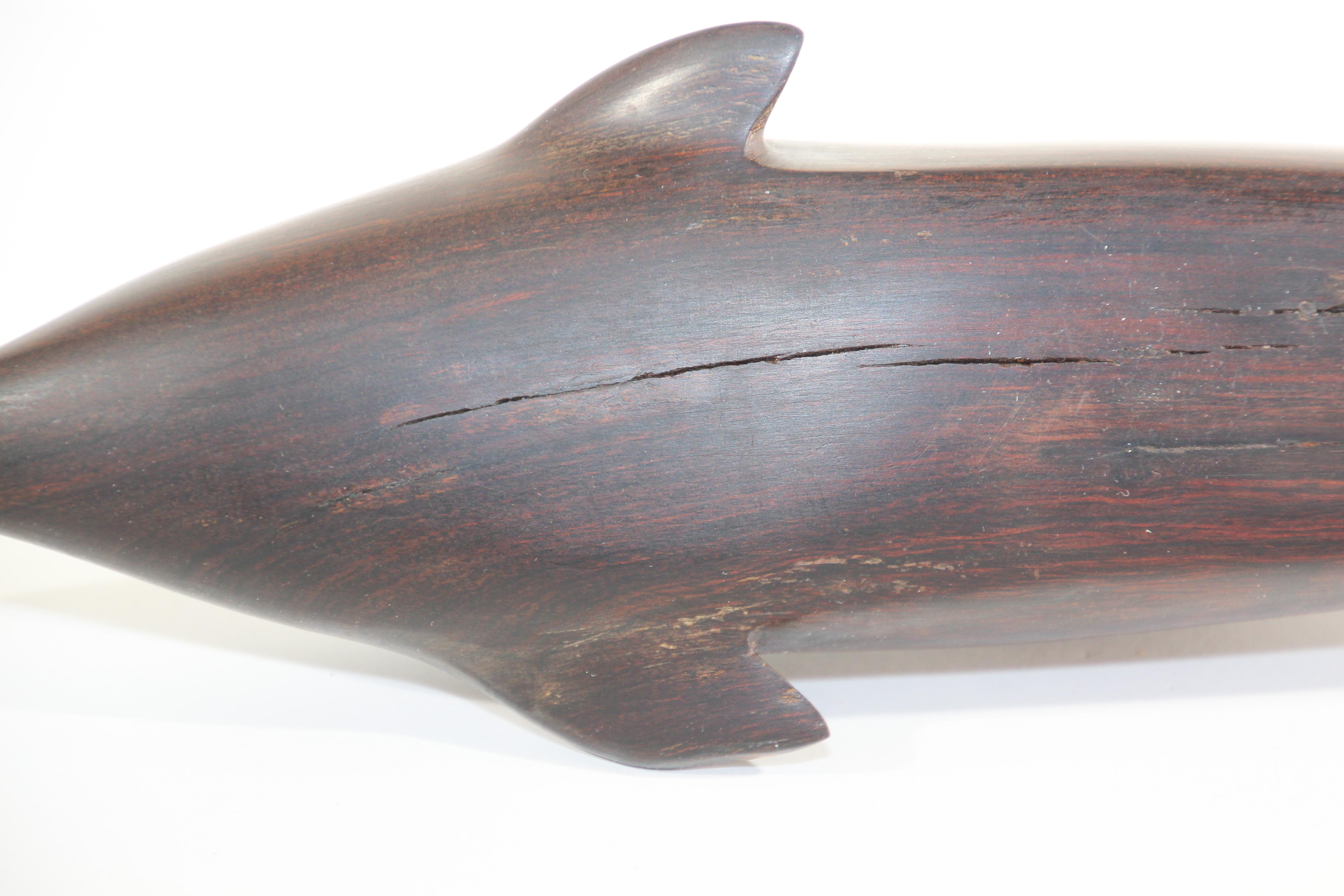 Vintage Brazilian Hand-Carved Ironwood Sculpture of Whale and a Shark For Sale 2