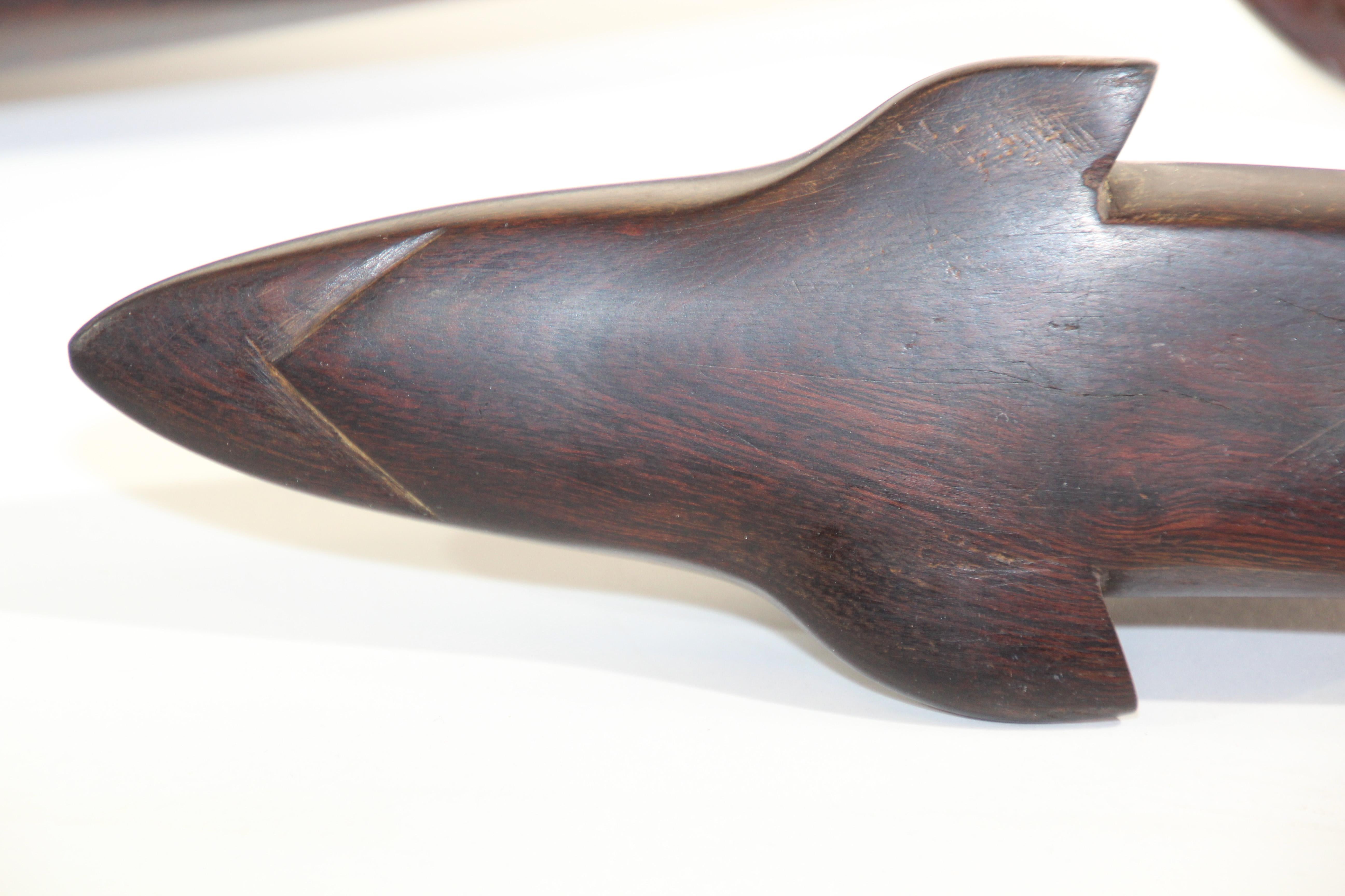 Vintage Brazilian Hand-Carved Ironwood Sculpture of Whale and a Shark For Sale 4