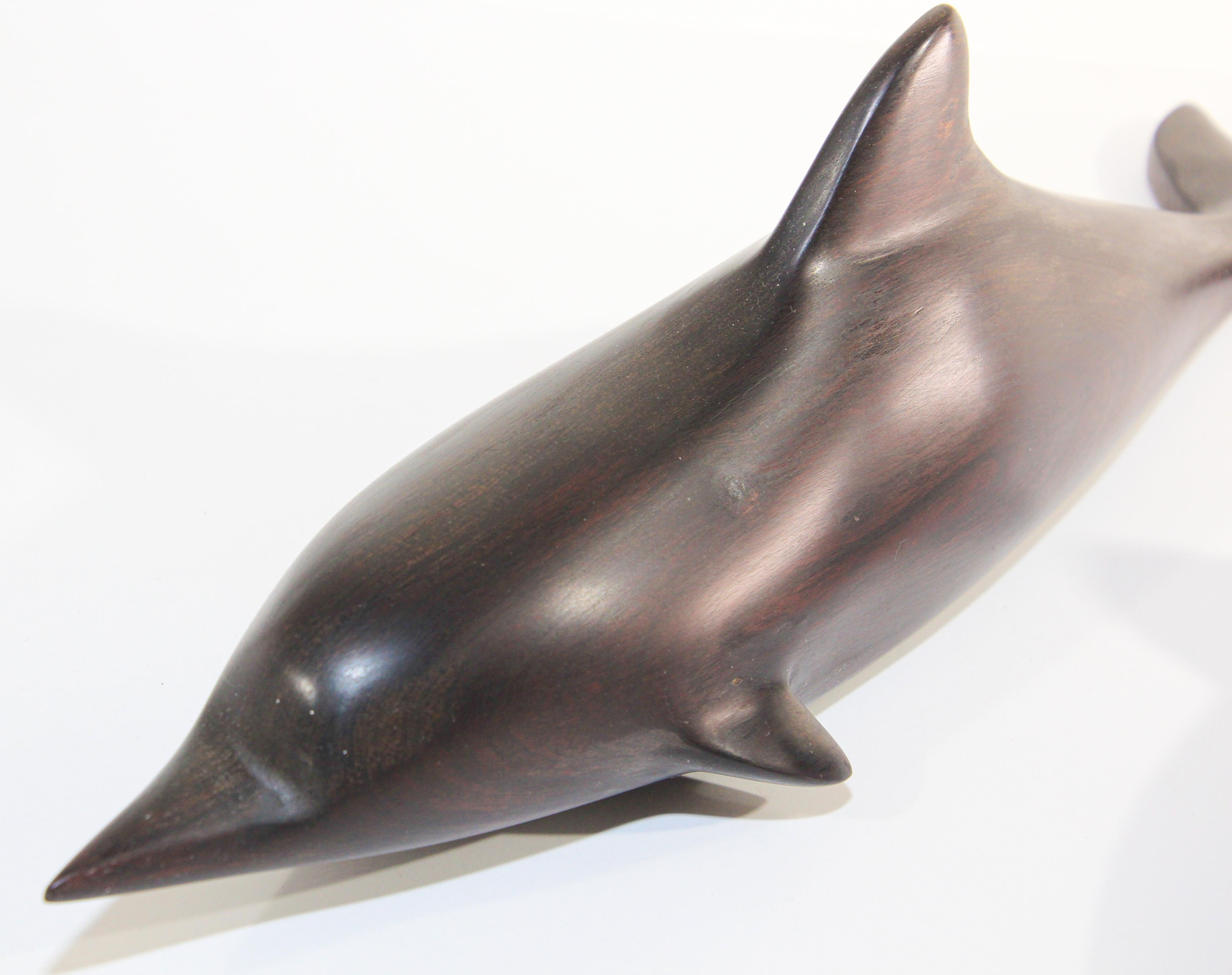 Vintage Brazilian Hand-Carved Ironwood Sculpture of Whale and a Shark For Sale 5