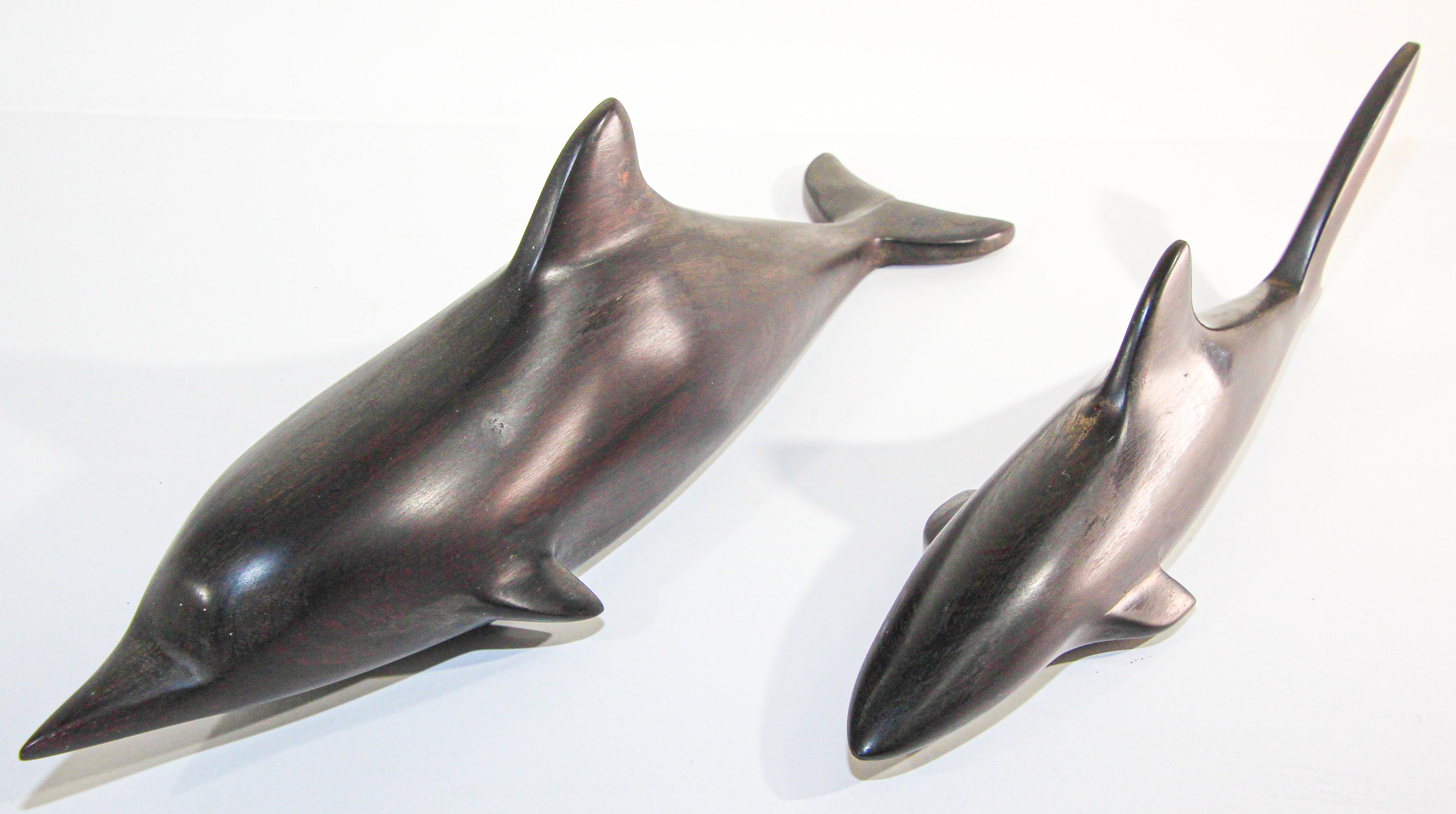 Vintage Brazilian Hand-Carved Ironwood Sculpture of Whale and a Shark For Sale 6