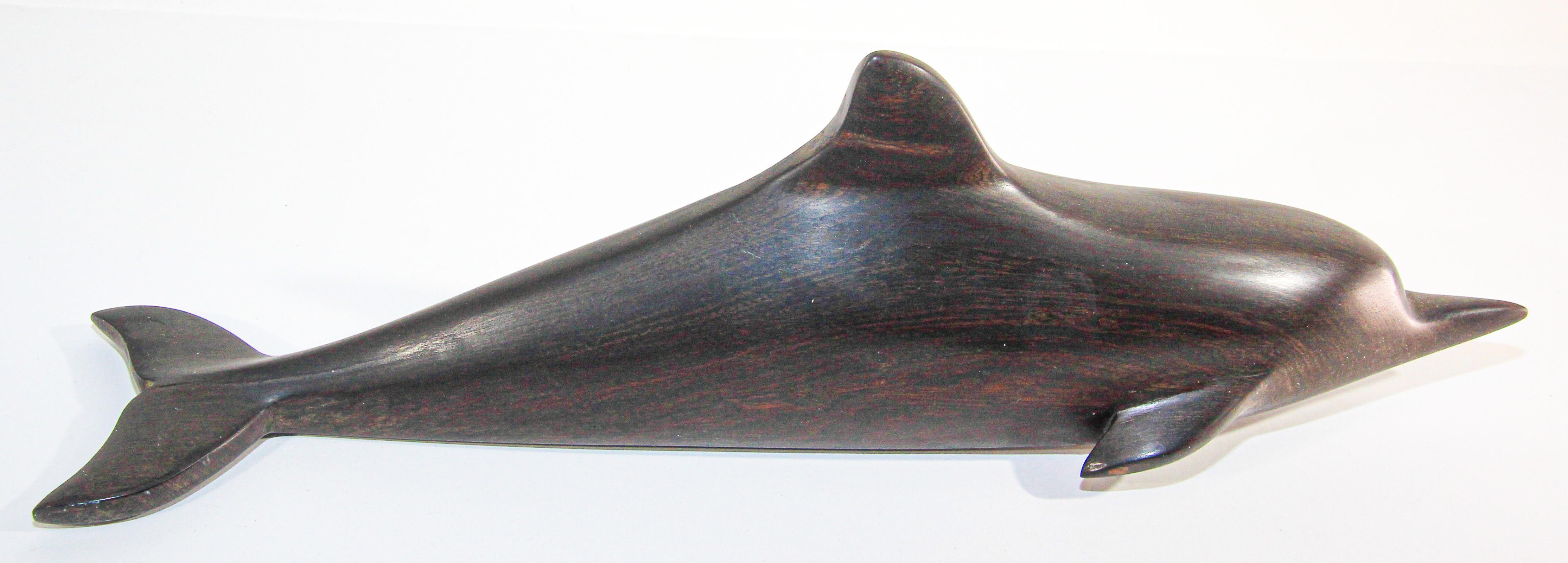 Vintage Brazilian Hand-Carved Ironwood Sculpture of Whale and a Shark For Sale 7