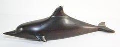 Vintage Brazilian Hand-Carved Ironwood Sculpture of Whale and a Shark