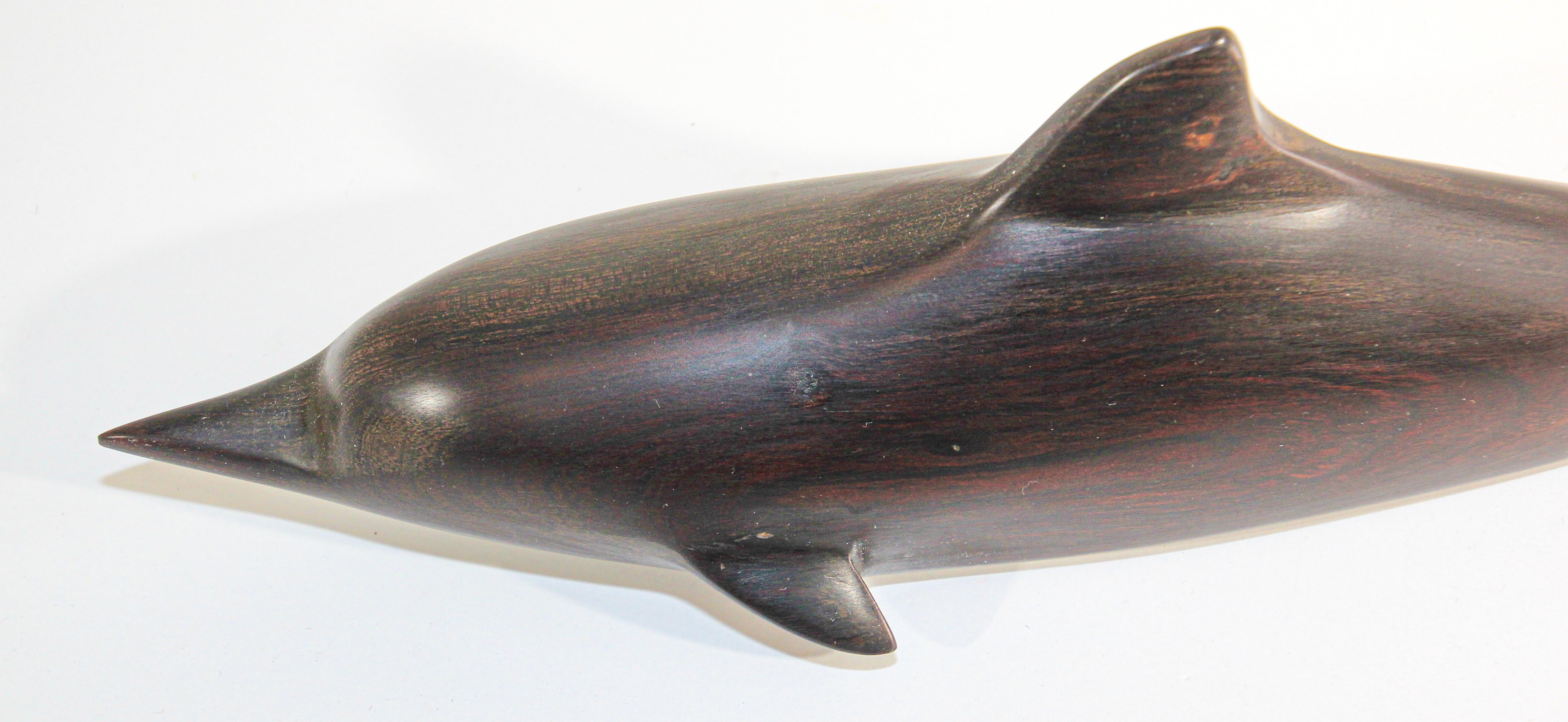 20th Century Vintage Brazilian Hand-Carved Ironwood Sculpture of Whale and a Shark For Sale