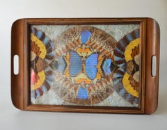 Vintage Brazilian Inlaid Tray Morpho Butterfly Wings C 1940'S Home décor