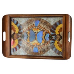Vintage Brazilian Inlaid Tray Morpho Butterfly Wings C 1940'S Home décor 