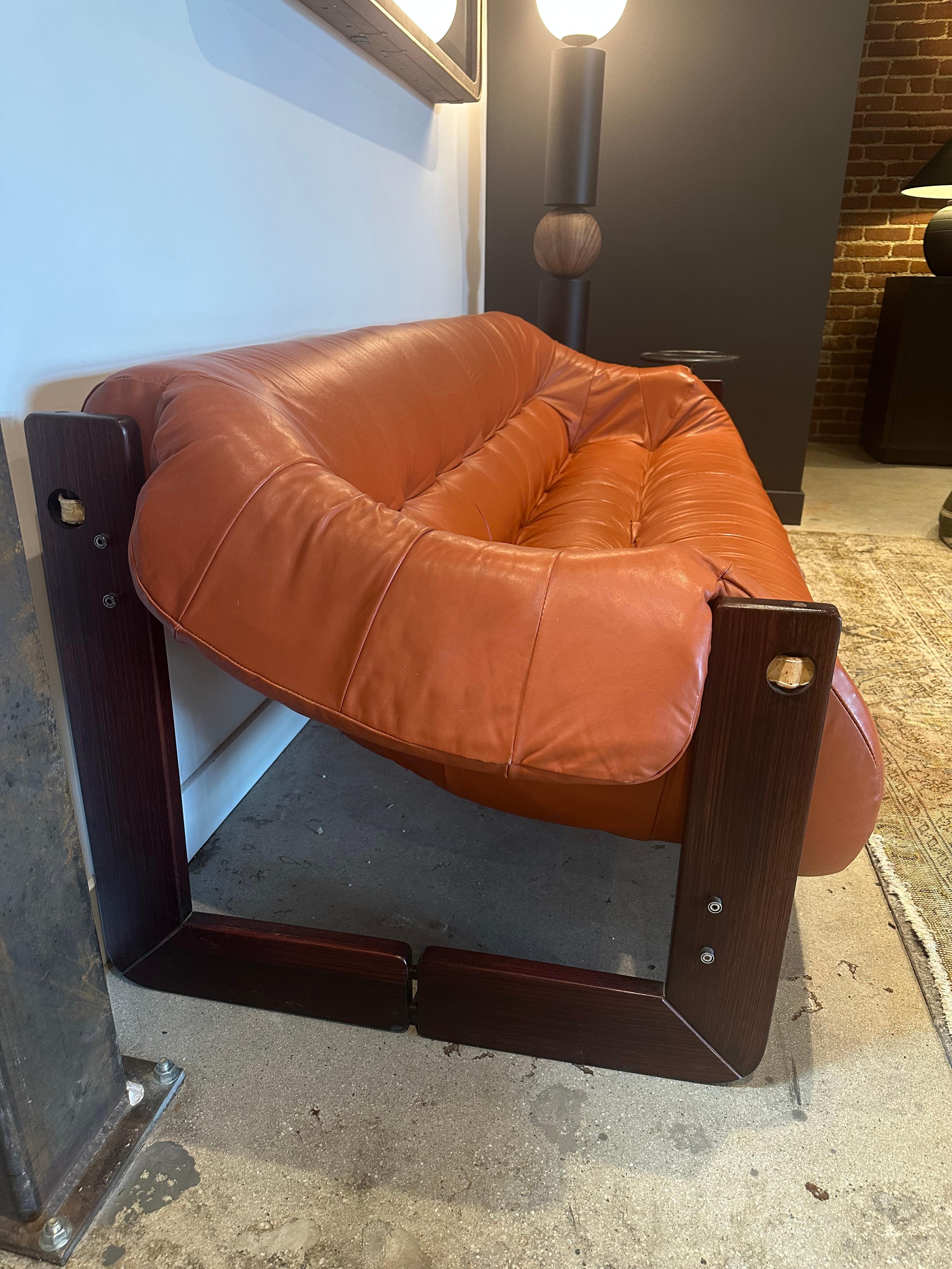 Vintage Brazilian Leather Loveseat In Good Condition For Sale In Los Angeles, CA