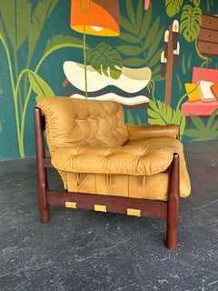 Vintage Brazilian Modernist Wood and Leather Loveseat