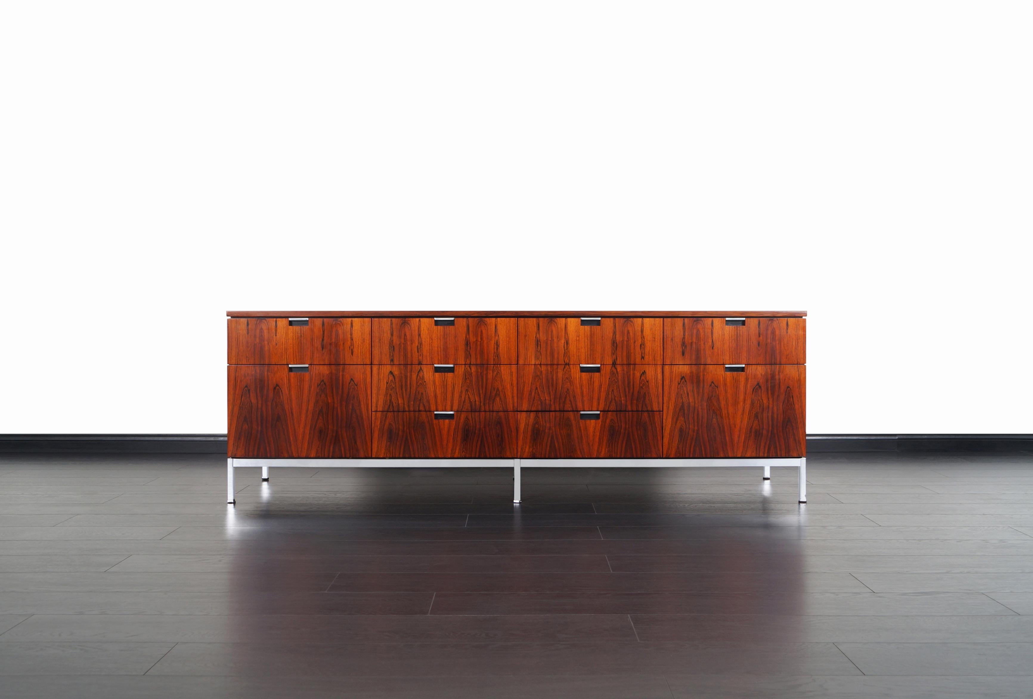 Stainless Steel Vintage Brazilian Rosewood Credenza by Florence Knoll