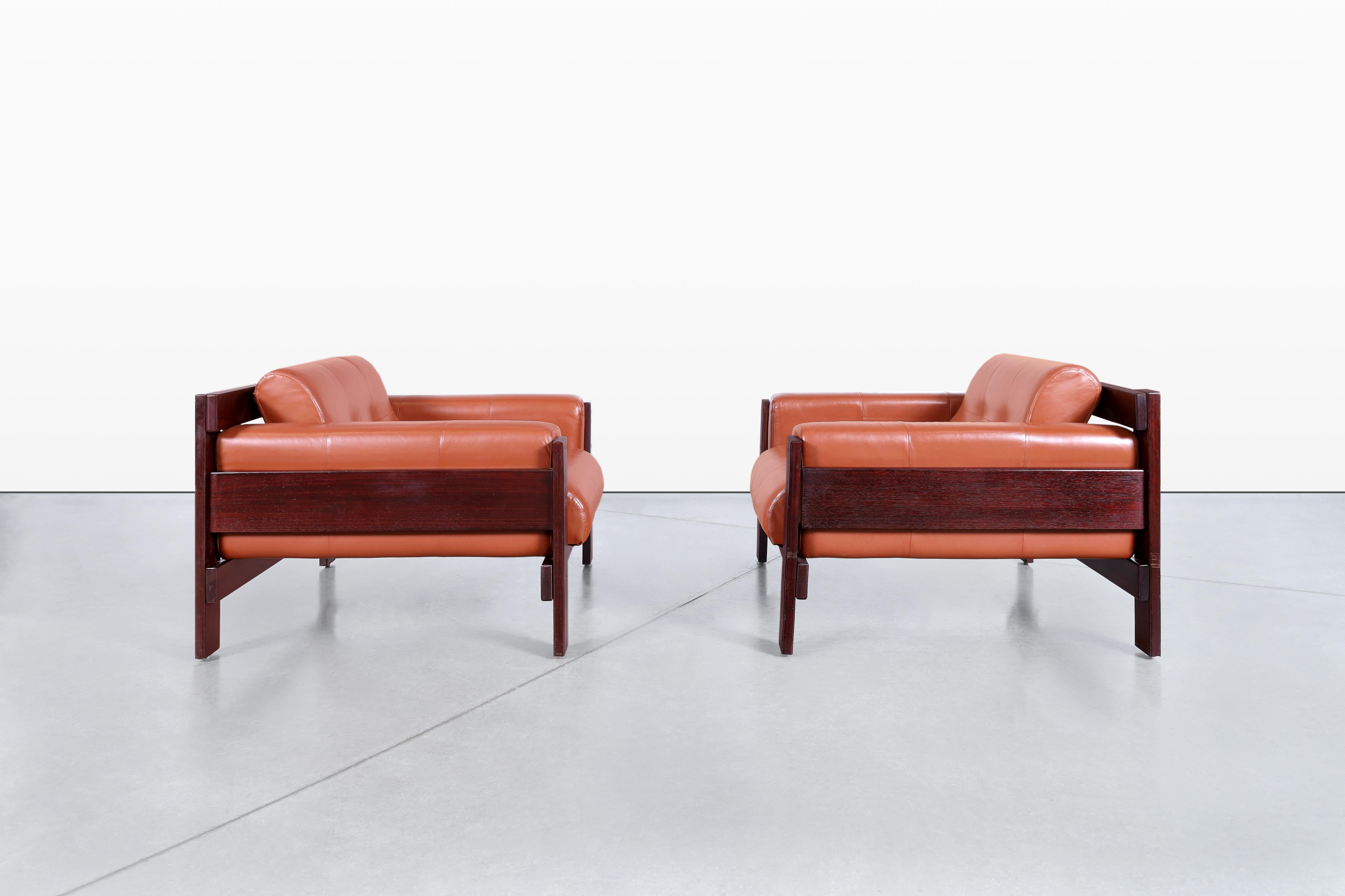Vintage Brazilian Rosewood & Leather Lounge Chairs by Percival Lafer In Good Condition For Sale In North Hollywood, CA