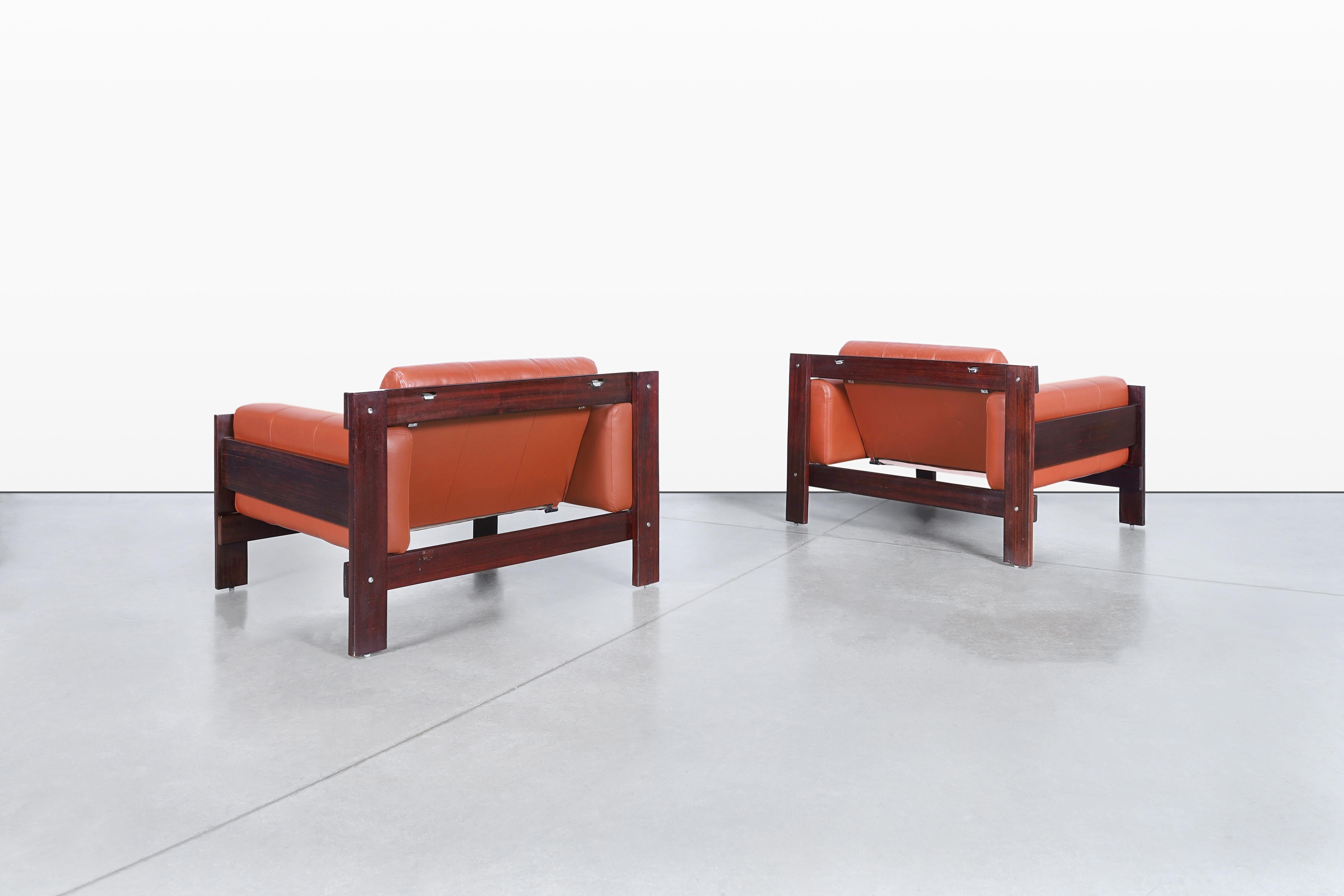 Late 20th Century Vintage Brazilian Rosewood & Leather Lounge Chairs by Percival Lafer For Sale
