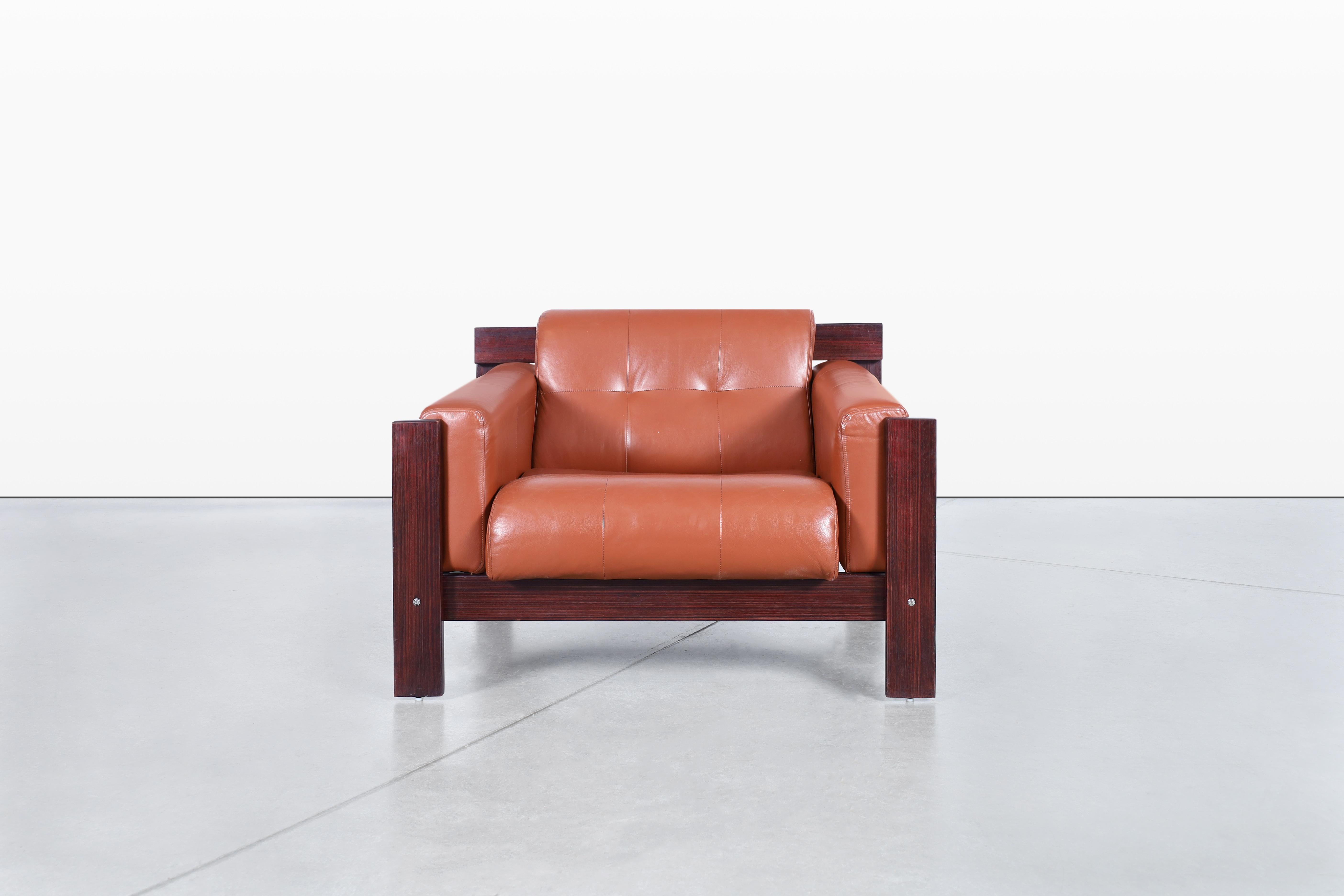 Vintage Brazilian Rosewood & Leather Lounge Chairs by Percival Lafer For Sale 1