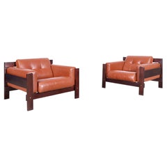 Sillas de salón vintage de palisandro brasileño y cuero de Percival Lafer