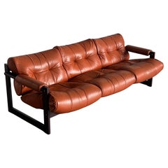 Vintage Brazilian 'S-1' Three-Seater Leather Sofa by Percival Lafer, 1976 Brazil