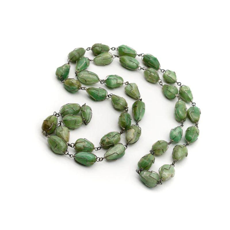 Bead Vintage Brazilian Sterling Silver Wire-Wrapped Aventurine Necklace, circa 1960's For Sale