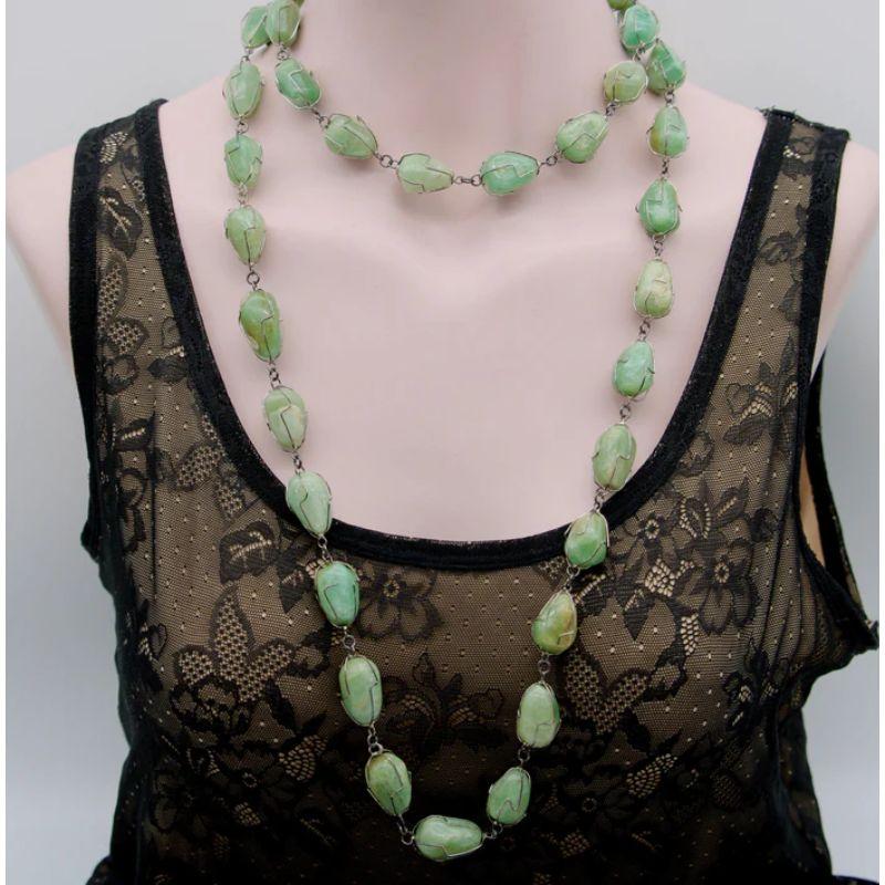 Vintage Brazilian Sterling Silver Wire-Wrapped Aventurine Necklace, circa 1960's In Good Condition For Sale In Venice, CA