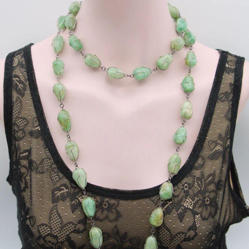 Women's Vintage Brazilian Sterling Silver Wire-Wrapped Aventurine Necklace, circa 1960's For Sale