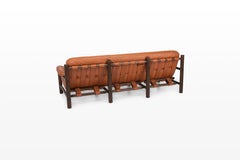 Vintage Brazilian Three-Seater Sofa in Cognac Brown Leather by Jean Gillon