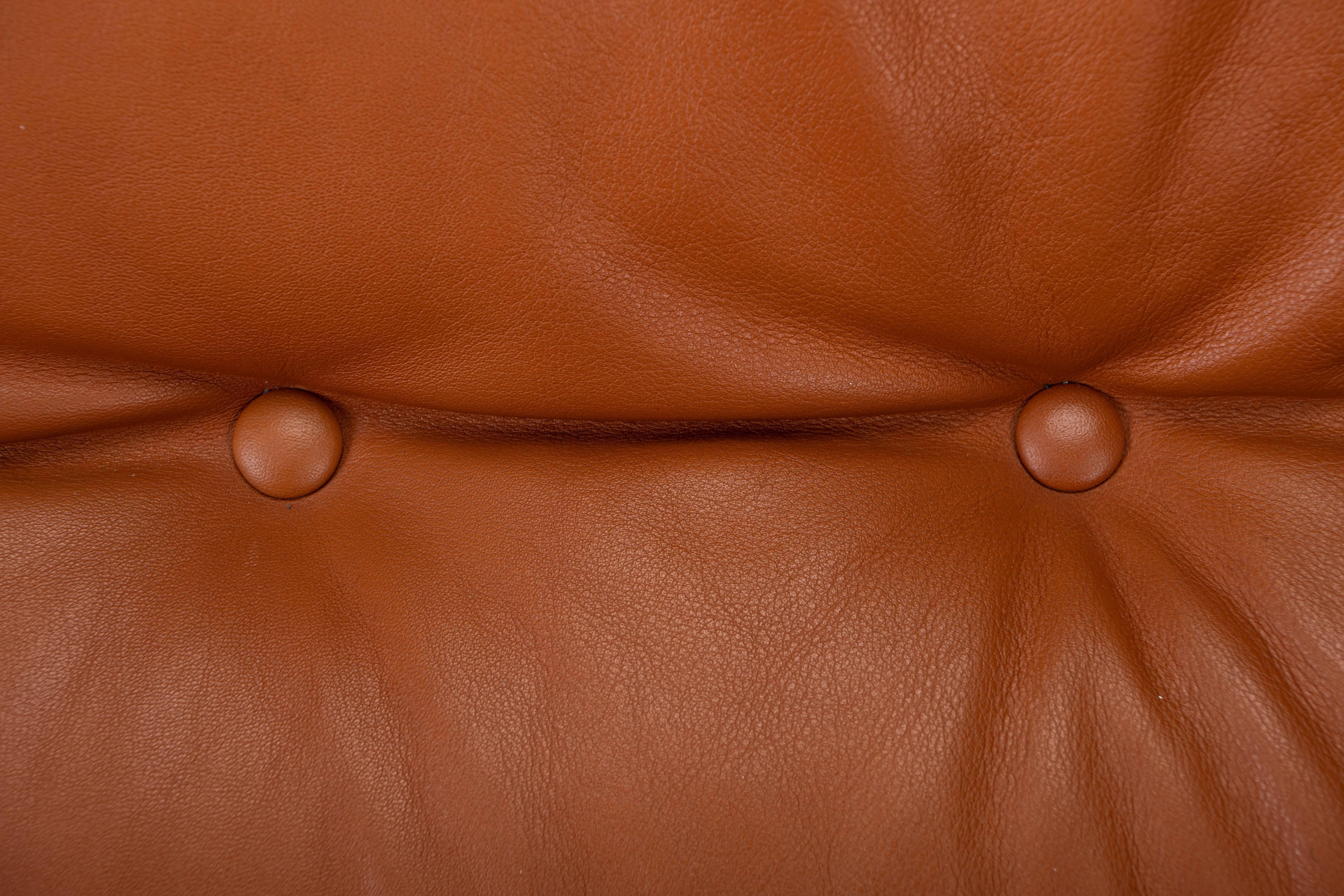20th Century Vintage Brazilian Three-Seater Sofa in Cognac Brown Leather by Jean Gillon