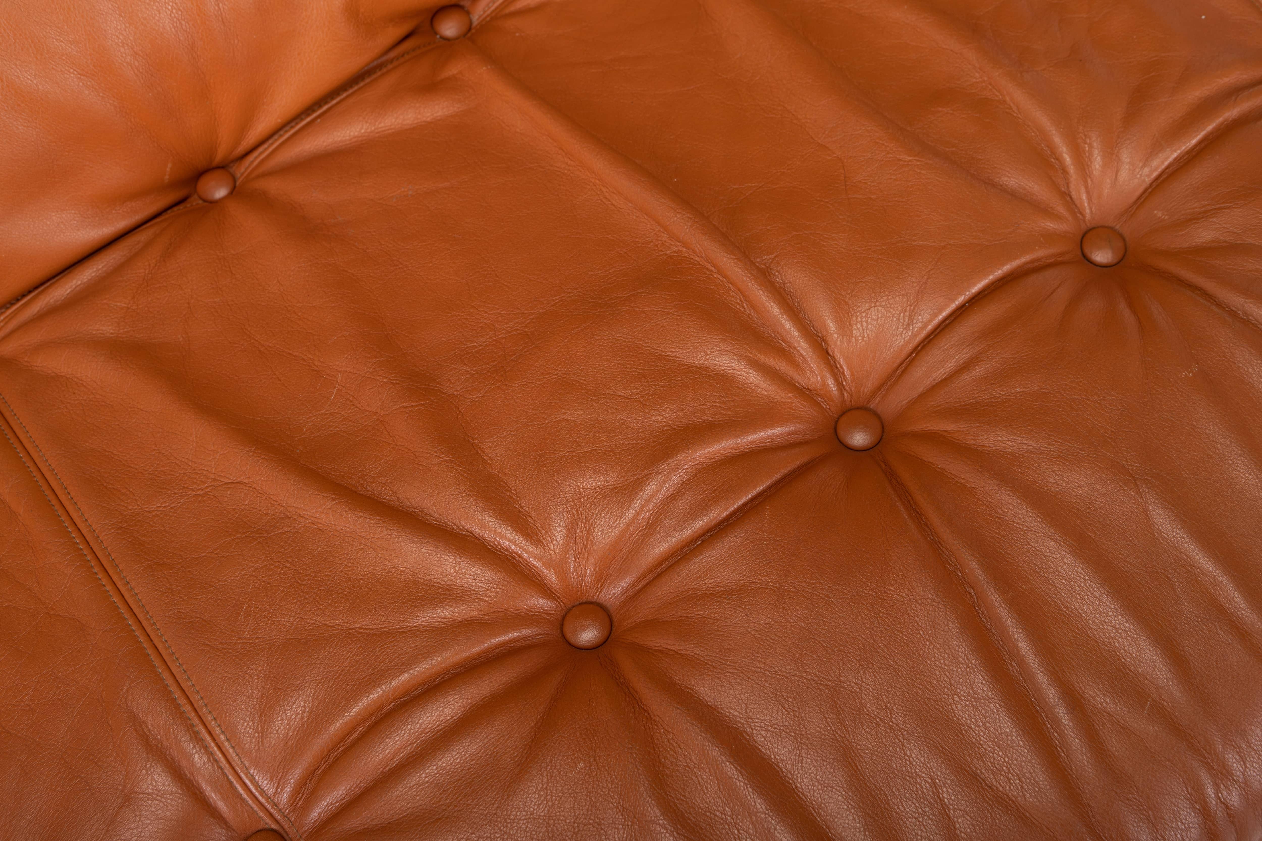 Vintage Brazilian Three-Seater Sofa in Cognac Brown Leather by Jean Gillon 1