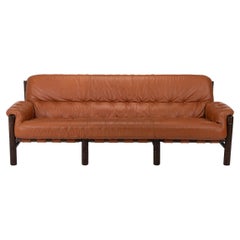 Vintage Brazilian Three-Seater Sofa in Cognac Brown Leather by Jean Gillon