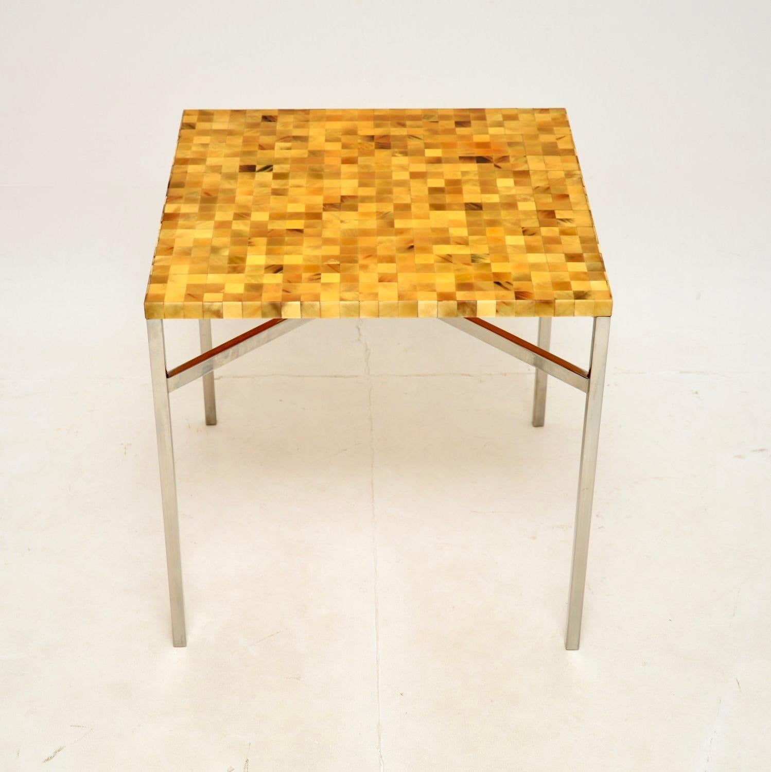Mid-Century Modern Vintage Brazilian Tiled Chrome Side Table