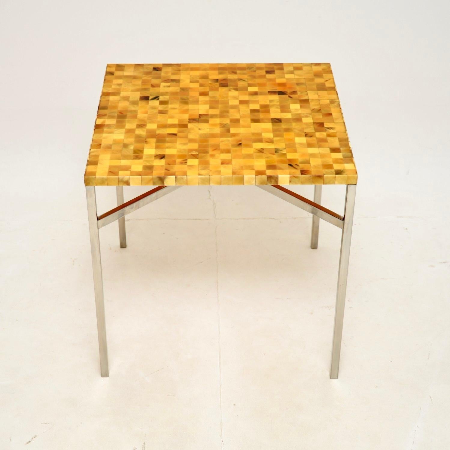 Mid-Century Modern Vintage Brazilian Tiled Chrome Side Table For Sale