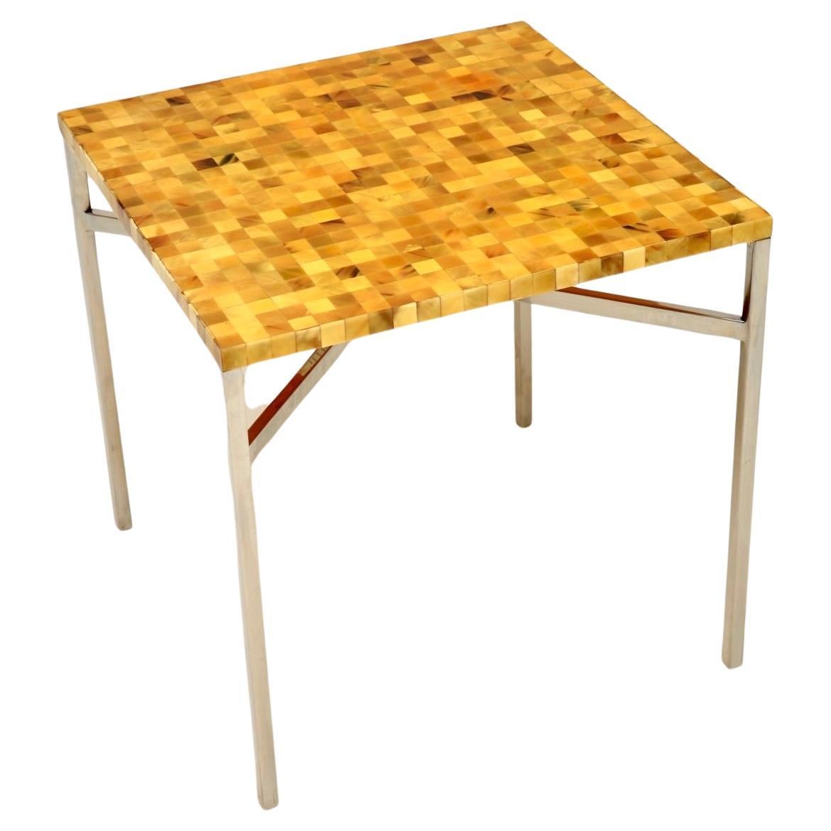 Vintage Brazilian Tiled Chrome Side Table For Sale